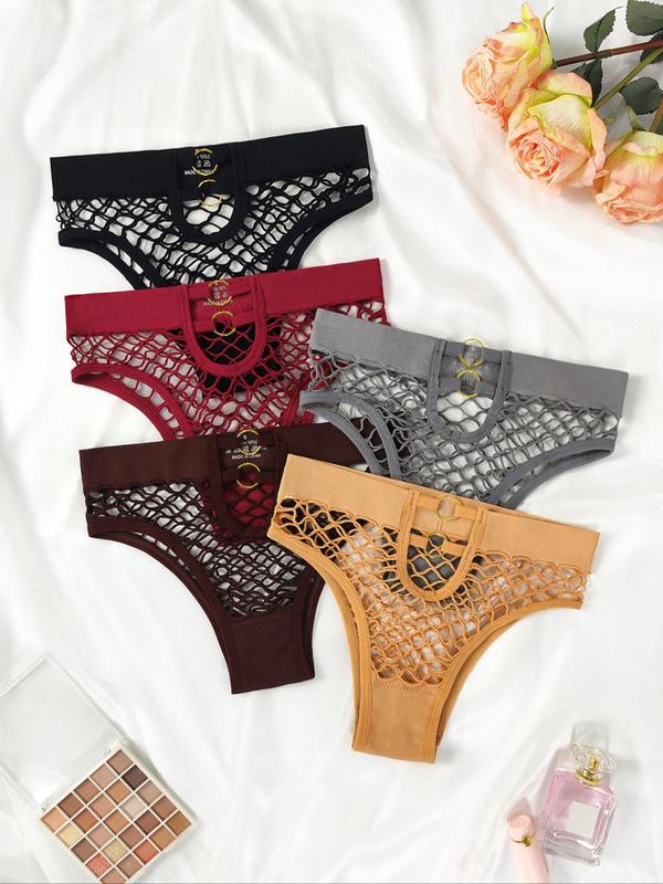 Women's Solid Hollow Out O-ring Sexy Knicker, Sexy Casual Comfy Breathable Panty for Daily Wear, Ladies Sexy Underwear for Spring & Fall
